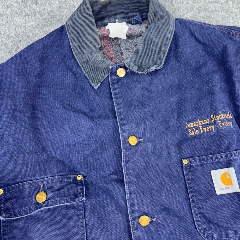 Carhartt Chore Coat Mens Large-Xl Navy Blue Blanket Lined Canvas Work Jacket Vtg